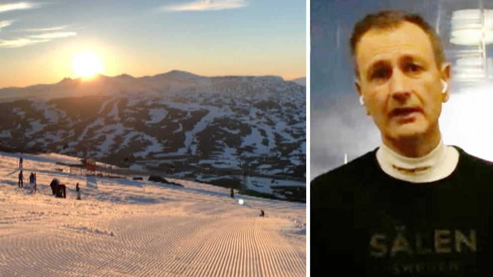 man skidor och backe fjällen