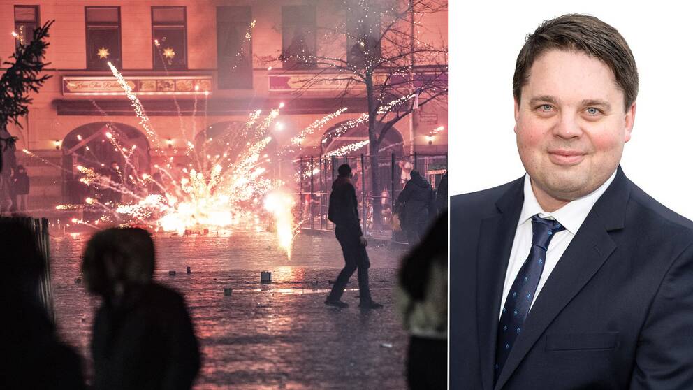 En raket som smäller i centrala Malmö och SOS Alarms kommunikationschef Staffan Ekengren.