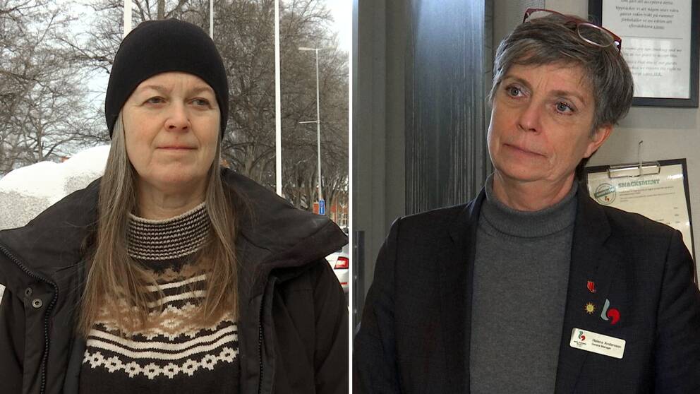 Medelålders kvinna intervjuas på en gata i Karlstad 