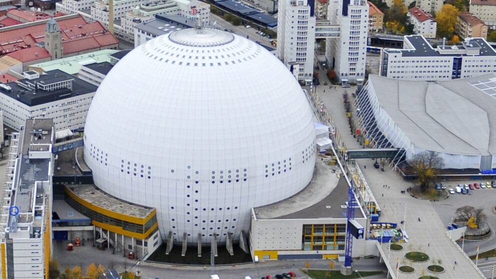 Globen i Stockholm där Eurovision song contest kommer att hållas 2016.