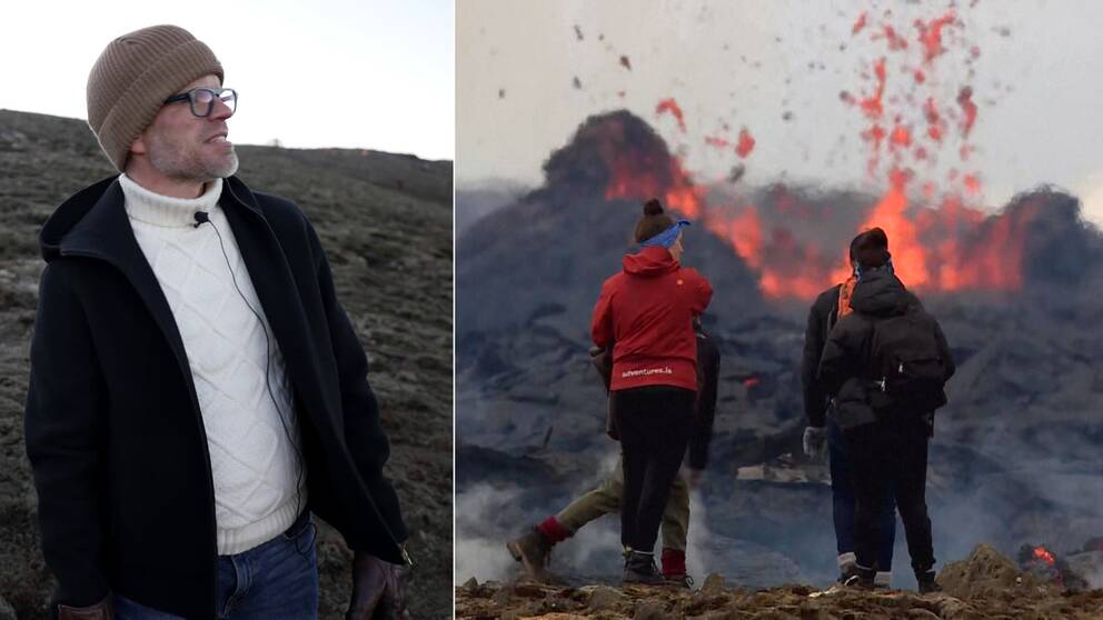 Se Alexander Noréns besök bland turisterna vid den isländska vulkanen.