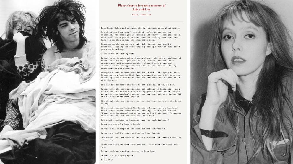 Nick Caves hyllning till avlidna vännen Anita Lane ”Enkel och skrämmande att älska” SVT Nyheter