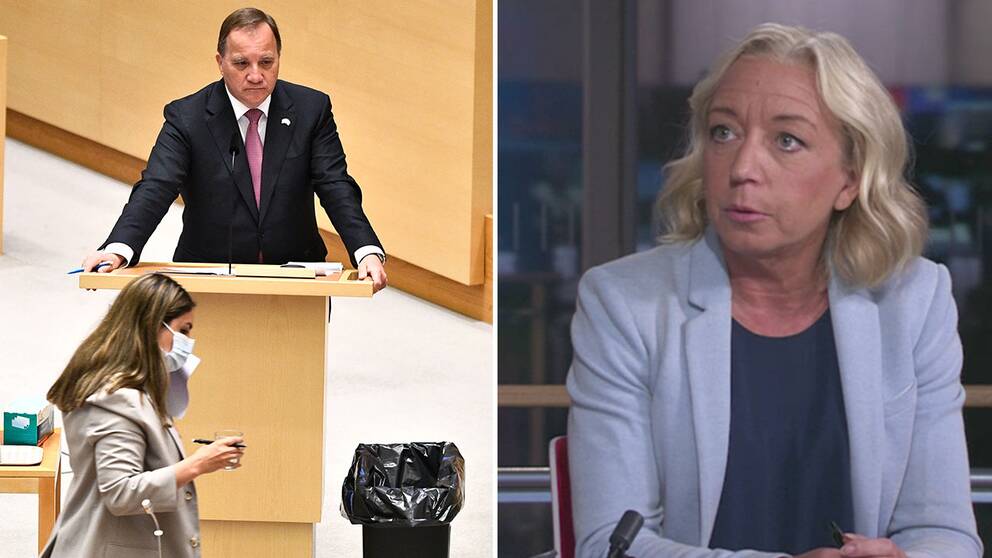 Stefan Löven (S) och Nooshi Dadgostar (V) under partiledardebatten i riksdagen / Elisabeth Marmorstein, inrikespolitisk kommentator.