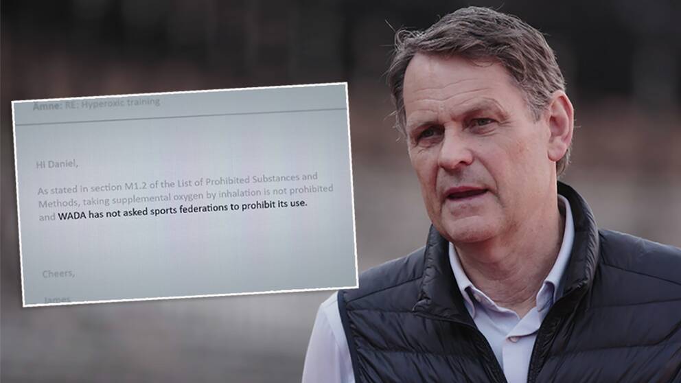 Peter Reinebo menar att Wada uppmanat internationella förbund att förbjuda hyperoxi – men det förnekar antidopningsbyrån i ett mejl till SVT.