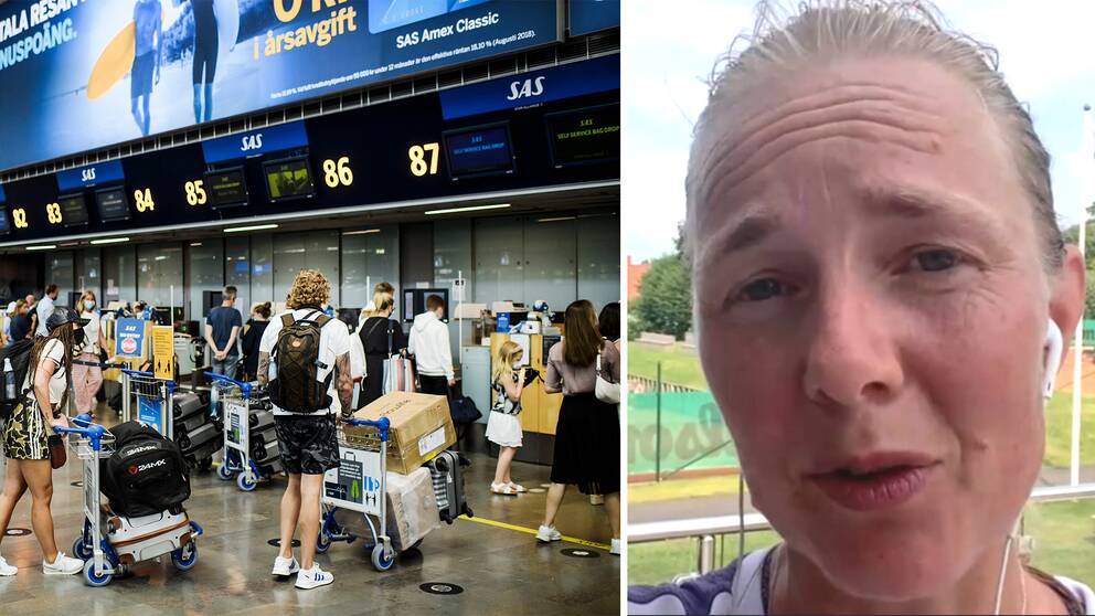 Resenärer på Arlanda / Apollos kommunikationschef Sandra Miller Kinge.