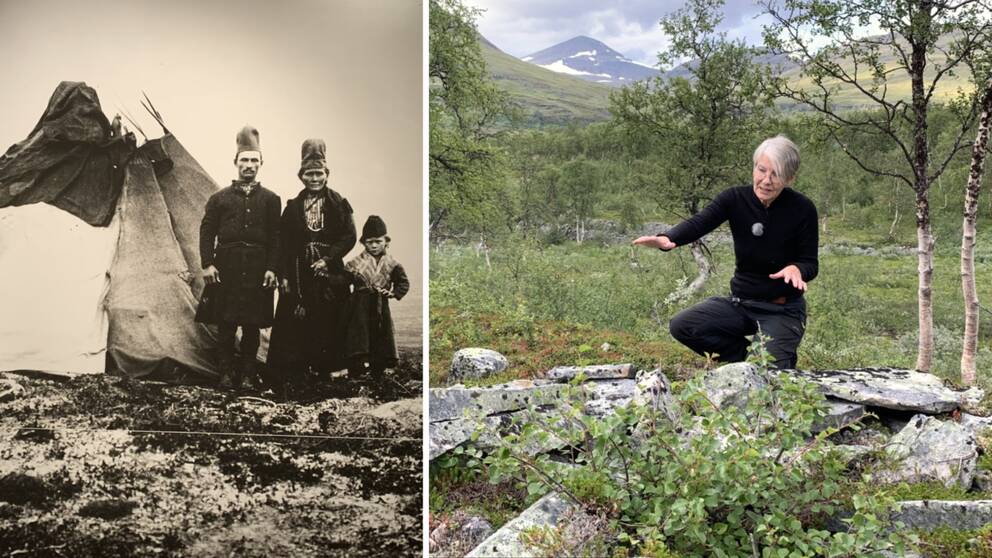 Ingela Bergman är arkeolog och forskare på Silvermuseet och Institutet för arktisk landskapsforskning i Arjeplog. I klippet hon bland annat en gammal samisk förrådsgrop i Skärrim. Familjen till vänster ska ha levt i närområdet för många år sedan.