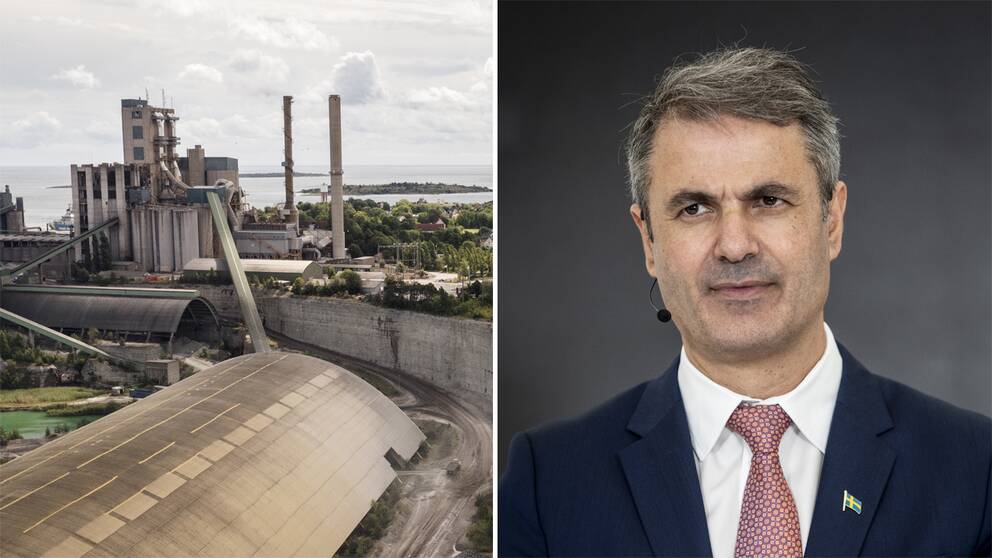 Cementas fabrik i Slite och näringsminister Ibrahim Baylan (S).