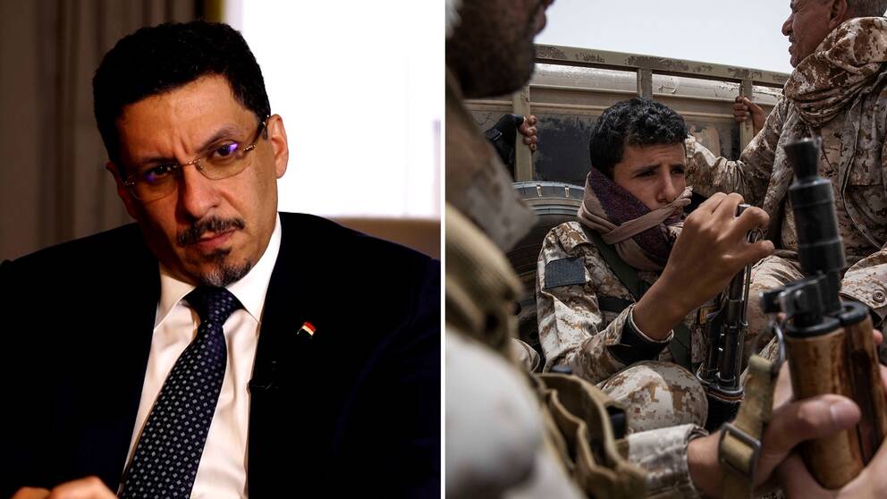 Jemens utrikesminister. Tre jemenitiska soldater.