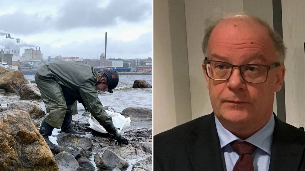 Oljesanering längs kusten i Husum. Stig Andersson, miljöåklagare.