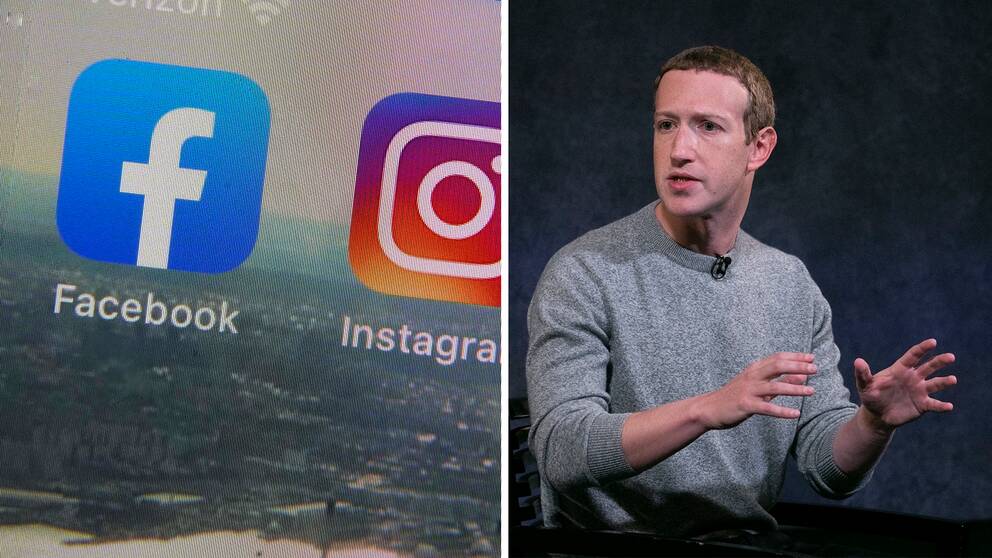 Mark Zuckerberg och en mobilskärm med Facebook och Instagram-apparna.