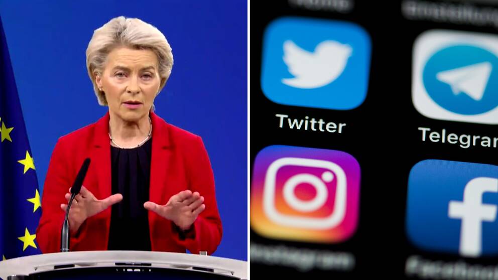 EU-kommissionens ledare Ursula von der Leyen / appar på en telefon.