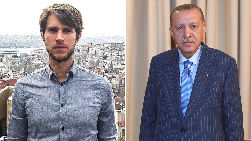 SVT:s utrikesreporter Tomas Thorén och Turkiets president Recep Tayyip Erdoğan.