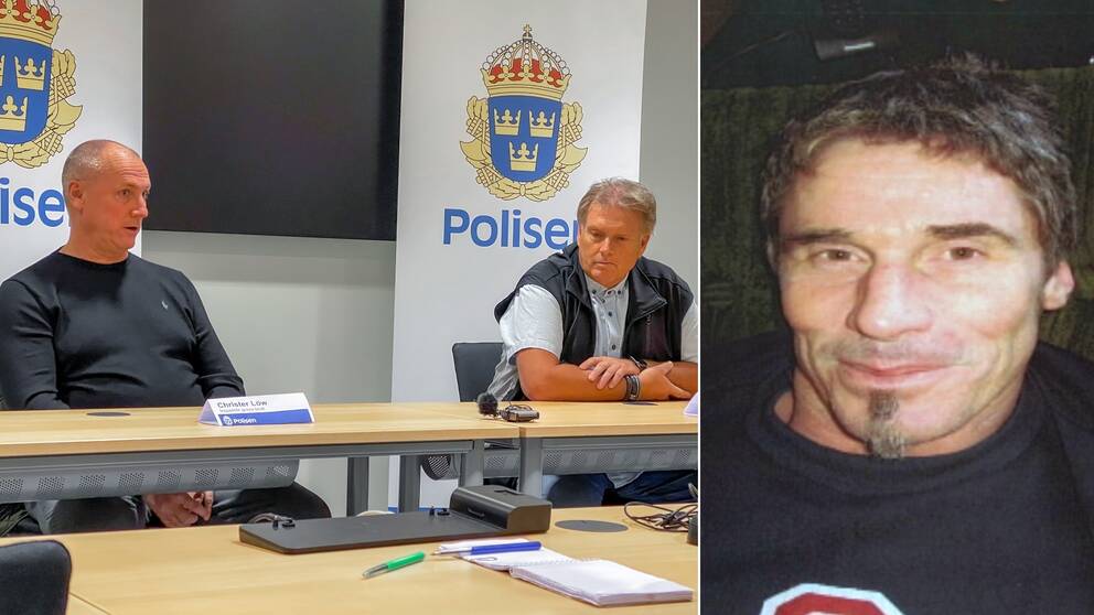 en bild på två av inspektörerna för grovt brott från en presskonferens och en gammal bild på Kjell