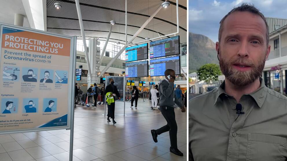 Coronavirusinformation på Kapstadens flygplats / Johan Ripås, Afrikakorrespondent.