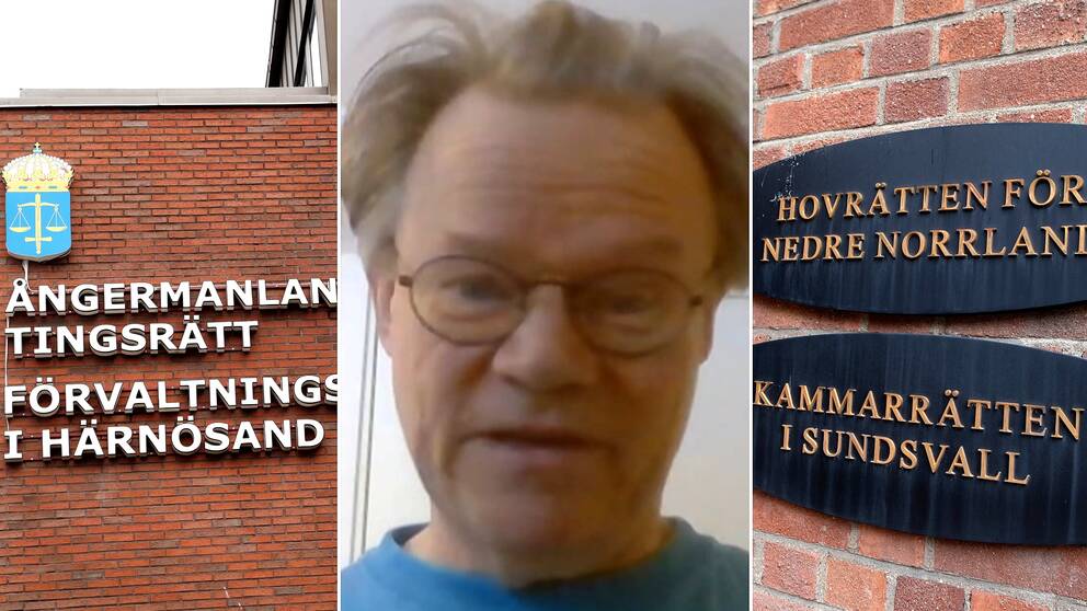 Tredelad bild. Längst till vänster en bild på Ångermanlands tingsrätt. I mitten Tage Alalehto. Längst till höger en bild på Hovrätten för Nedre Norrland.
