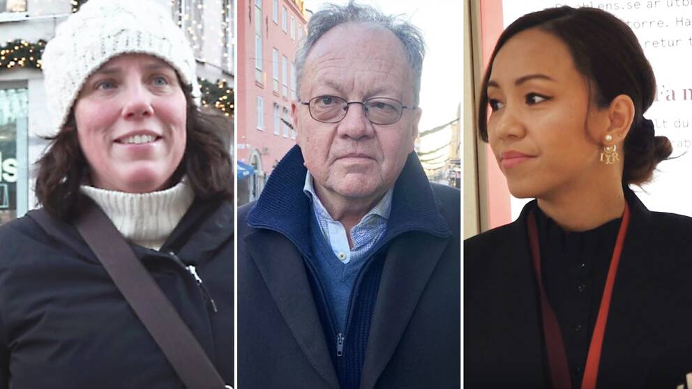 Två kvinnor och en man på stan i Uppsala