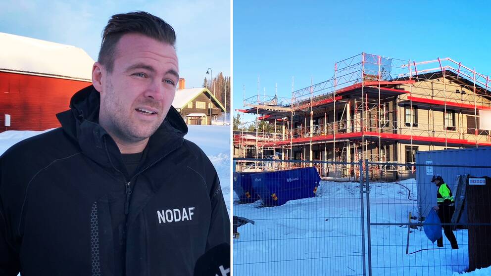 En delad bild – till vänser är det bild på Nodaf:s VD Thomas Kjellson och till höger är det en bild på ett av de nya lägenhetshusen i Idre.