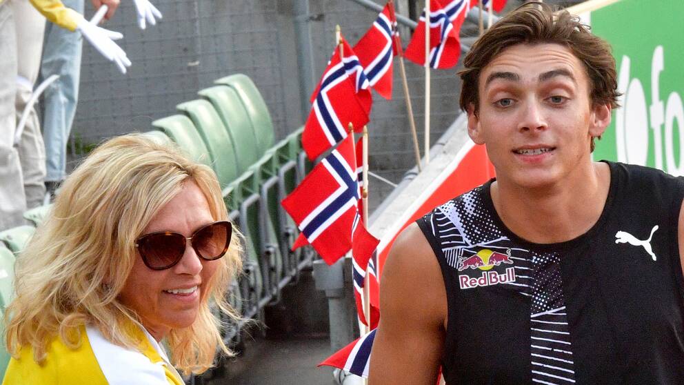 Helena och Armand Duplantis (SWE) under friidrottsgalan Impossible Games på Bislet i Oslo.