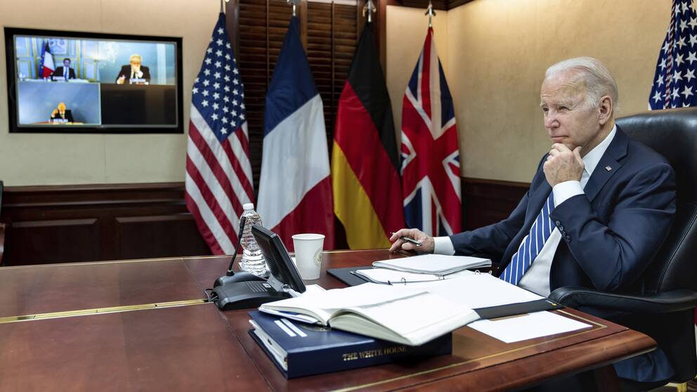 USA:s president Joe Biden i ett Situationsrummet i Vita huset.