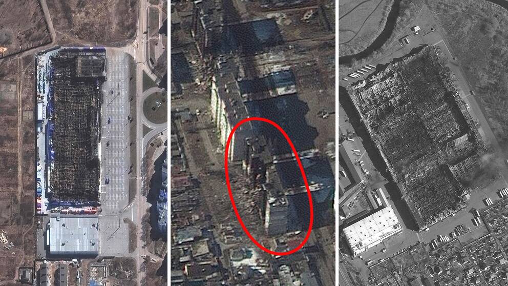 Satellitbilder visar förödelser i nordväst om Ukrainas huvudstad Kiev.