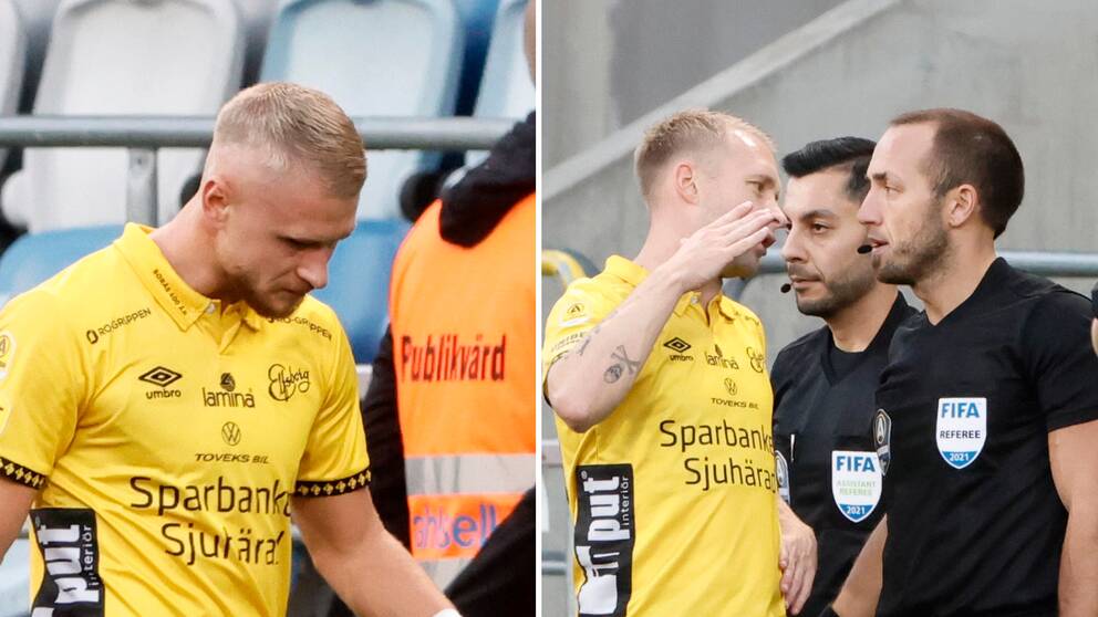 Simon Strand visades ut efter att ha slagit till en tv-kamera mot Norrköping.