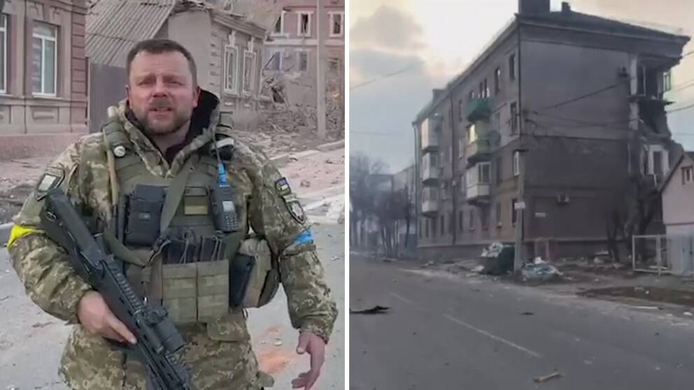 ”Staden är förstörd och utplånad från jordens yta”, säger polisen Michail Vershnin i en video på Twitter angående den ukrainska staden Mariupol.