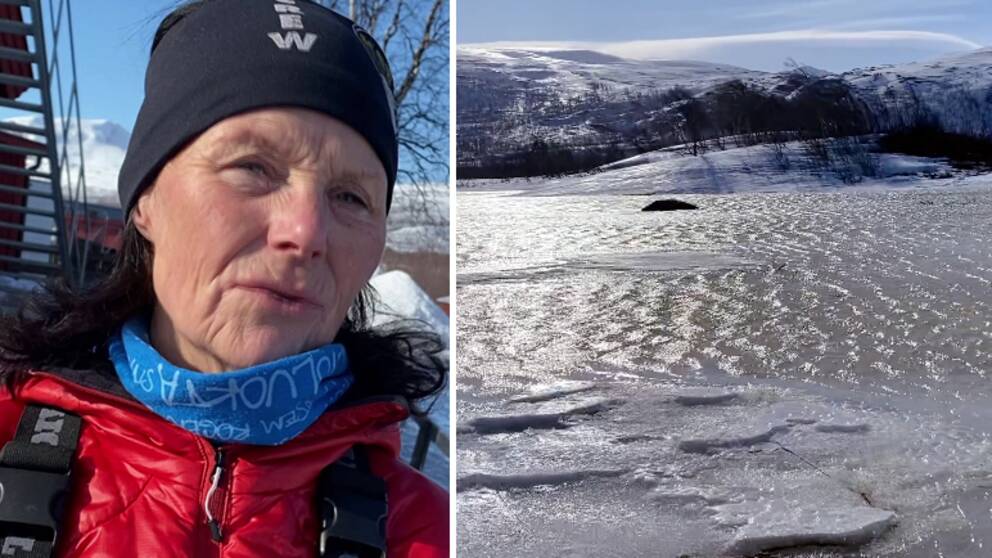 Barbro Poggats körde skidturister och packning längs den vattenfyllda leden under helgen.