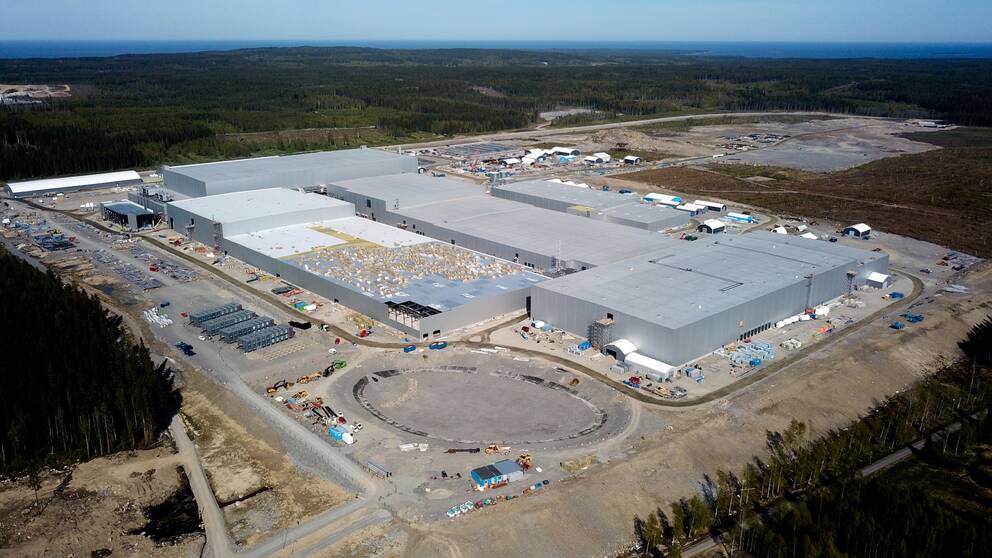 Flygbild över batterifabriken Northvolt Ett i Skellefteå i juni 2021.