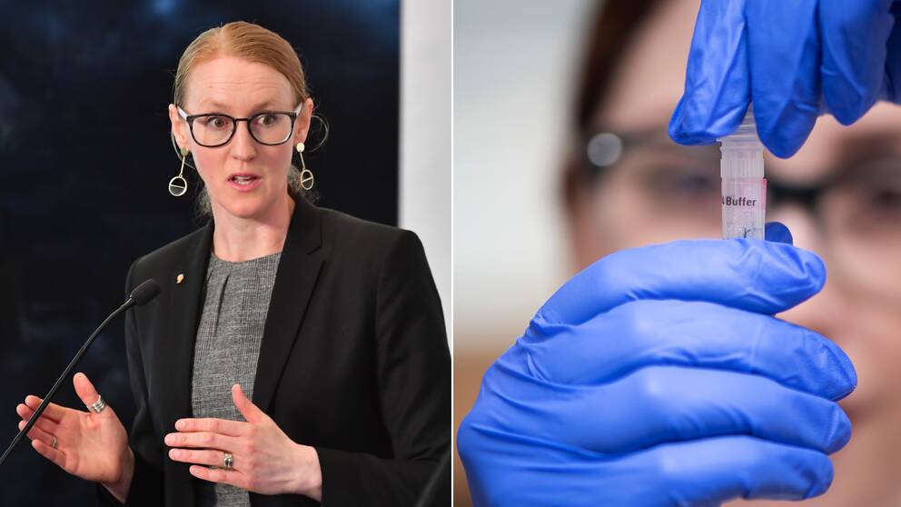 Till vänster Emma Spak, till höger ett PCR-test