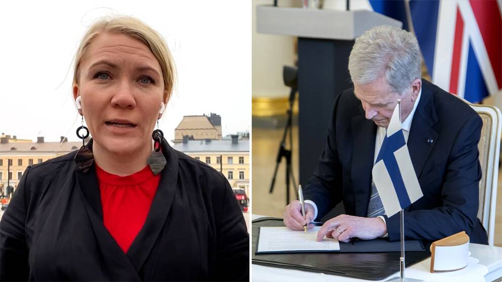 Liselott Lindström, SVT:s reporter på plats i Helsingfors och Finlands president Sauli Niinistö.