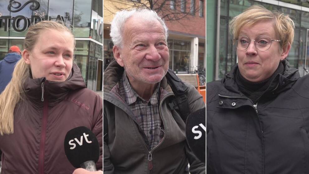 Ett kollage av tre personer som intervjas, två kvinnor och en man.