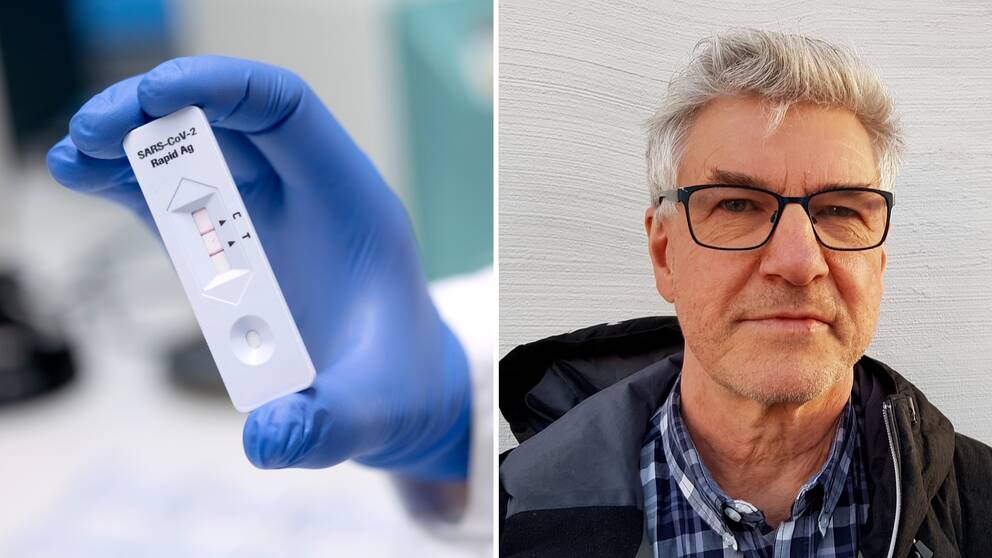 En bild på ett coronatest bredvid Region Västernorrlands smittskyddsläkare Hans Boman