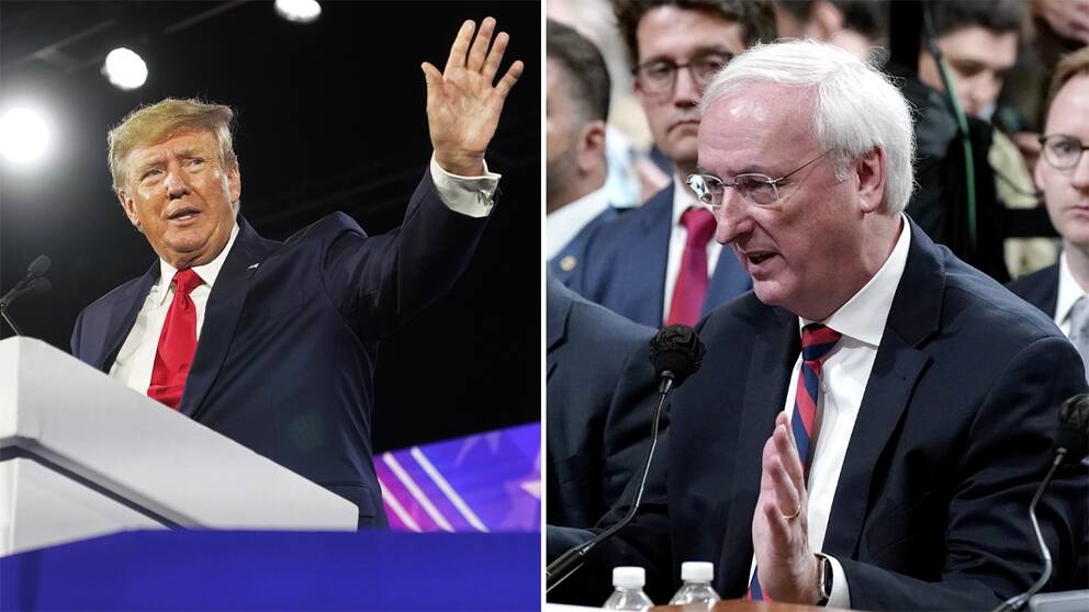 T.v. USA:s tidigare president Donald Trump. T.h. USA:s tidigare tillförordnade justitieminister Jeffrey Rosen.