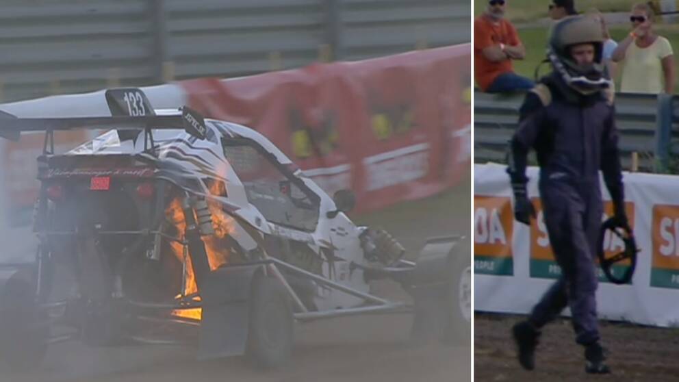 En crosskart fattar eld under SM-veckan i Linköping.