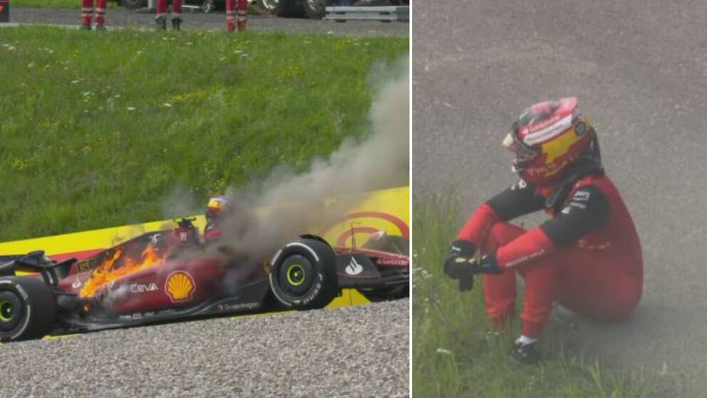 Carlos Sainz bil började brinna.