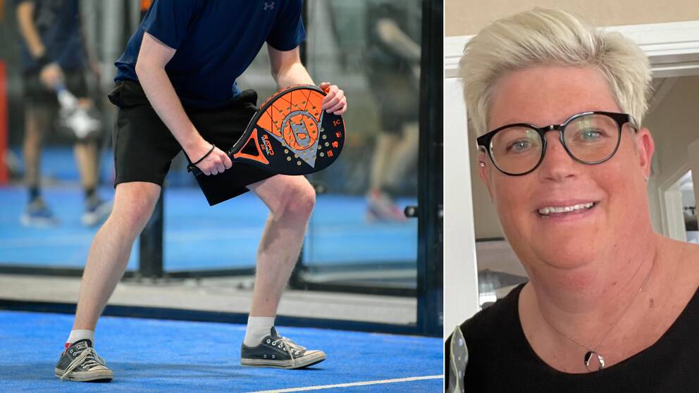 Tvådelad bild, till vänster en person som spelar padel, där man bara ser kroppen. Till höger en porträttbild på Ulrika Ringström, verksamhetschef i Kalmar för RF-SISU Småland. Hon har glasögon och kort blont hår.