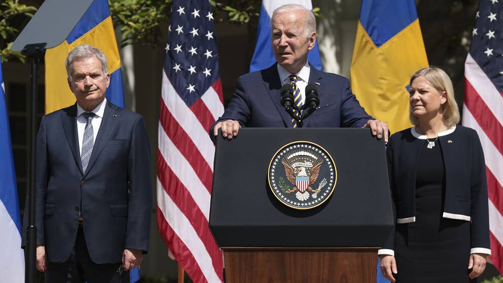 Arkivbild från den 19 maj 2022 med USA:s president Joe Biden, Finlands president Sauli Niinisto och Sveriges premiärminister Magdalena Andersson.