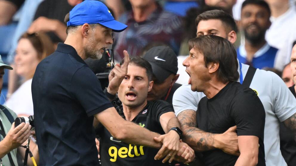 Chelseas tränare Thomas Tuchel och Tottenhams dito Antonio Conte var arga på varandra.