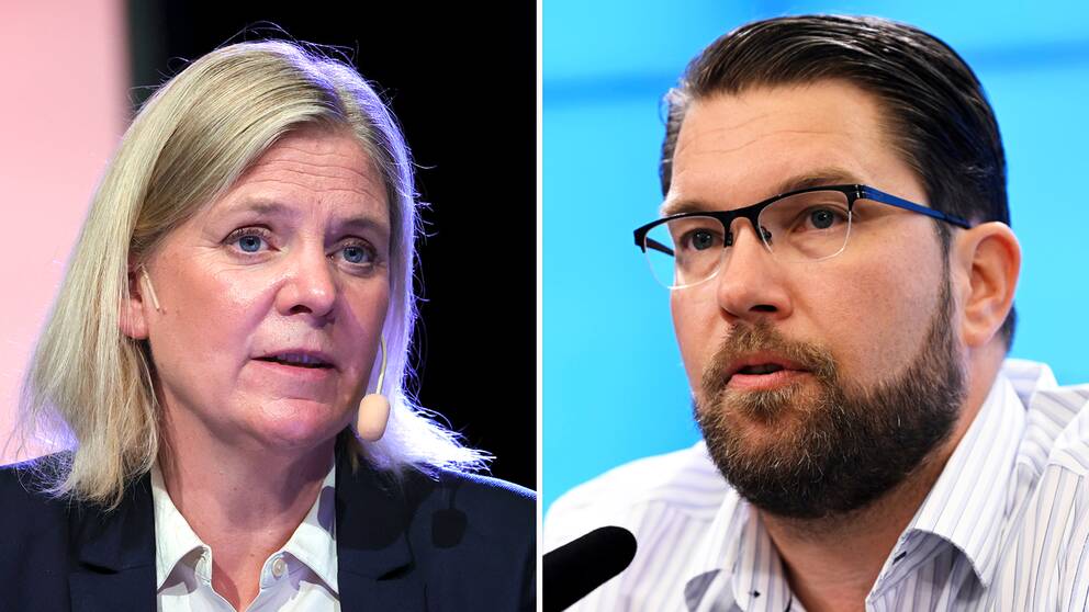 Statsminister Magdalena Andersson och Sverigedemokraternas partiledare Jimmie Åkesson.