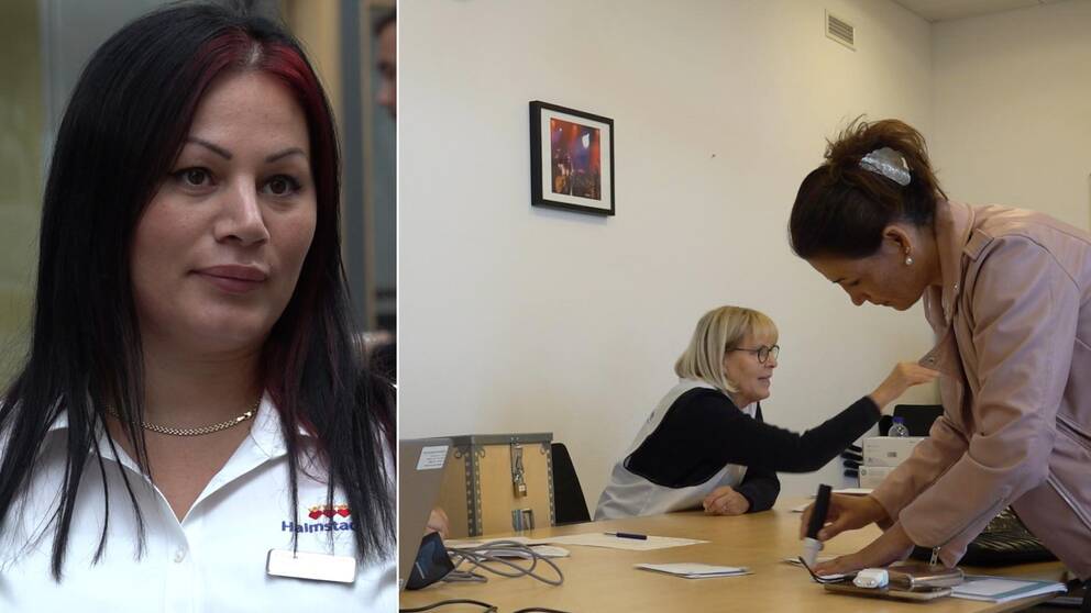 Samhällsvägledare Filloreta Sinani driver informationskampanjen inför valet på Medborgarservice i Andersberg.