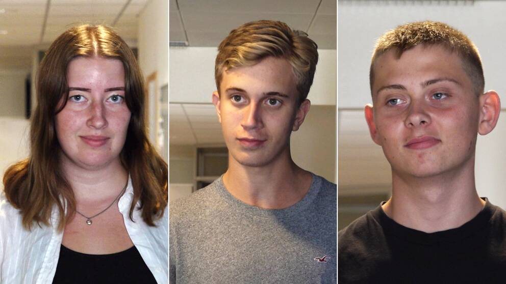 Tredelad bild på tre gymnasieelever från Vilhelm Moberggymnasiet i Emmaboda. Det är en tjej och två killar som alla ska rösta för första gången i årets val.