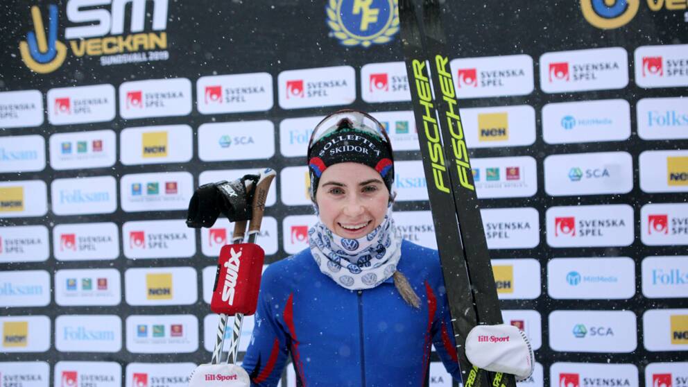 Ebba Andersson, Sollefteå Skidor IF, vann damernas 15 km klassisk stil vid skid-SM i Sundsvall 2019.