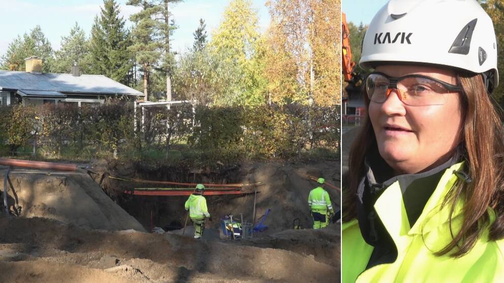 Avloppsgrävning i Njurunda och Anna Olofsson, utvecklingsansvarig på Mittsverige vatten & avfall.