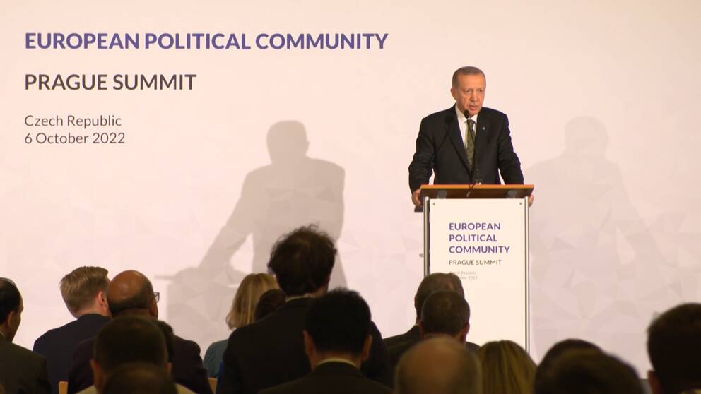 Turkiets president Recep Tayyip Erdogan under ett europeiskt toppmöte i Prag på torsdagen.