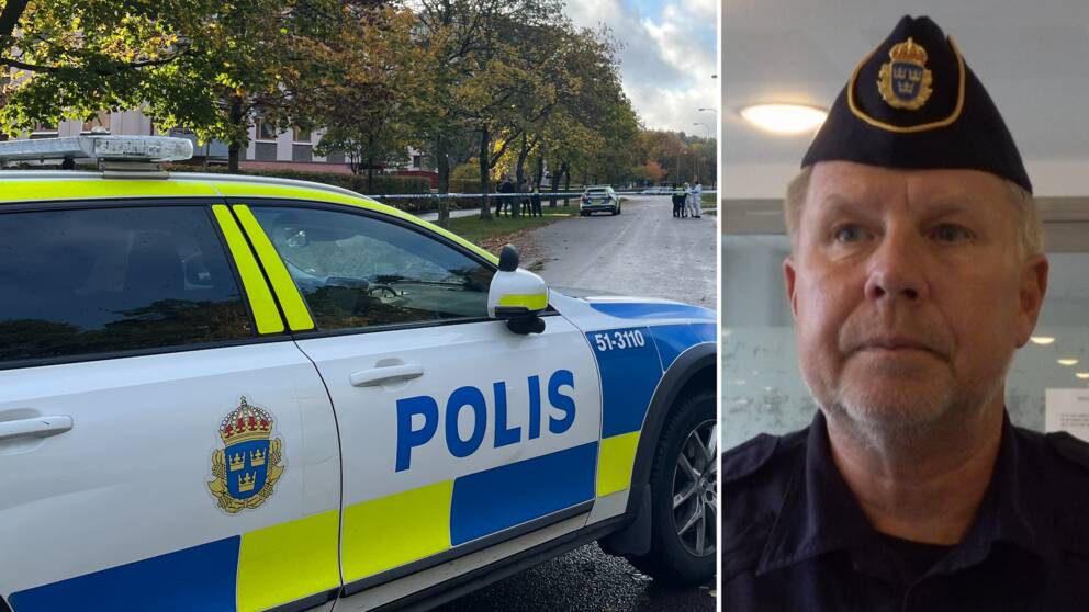 En polisbild från platsen där en man sköts ihjäl i natt, delad bild med polisens presstalesperson Stefan Gustafsson.