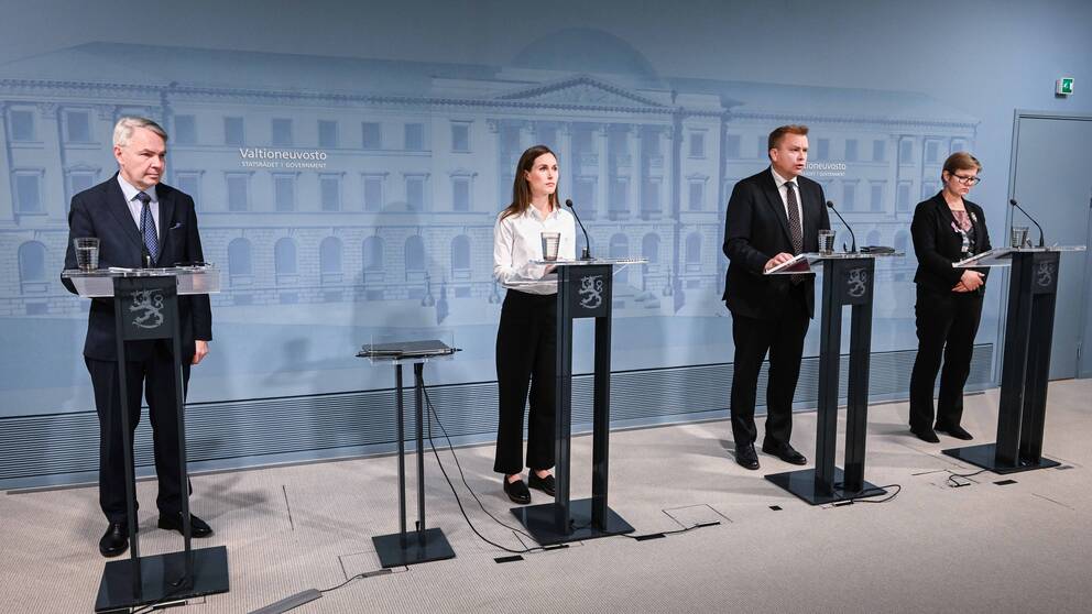 Finlands utrikesminister Pekka Haavisto, statsminister Sanna Marin, försvarsminister Antti Kaikkonen och inrikesminister Krista Mikkonen. 