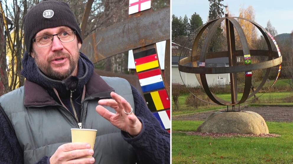 Turistentreprenören Fredrik Broman intervjuas av SVT om Gunnarsbyns framgångar att locka folk till byn.