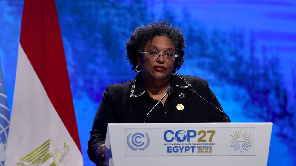 Bilden föreställer Barbados premiärminister Mia Mottley.