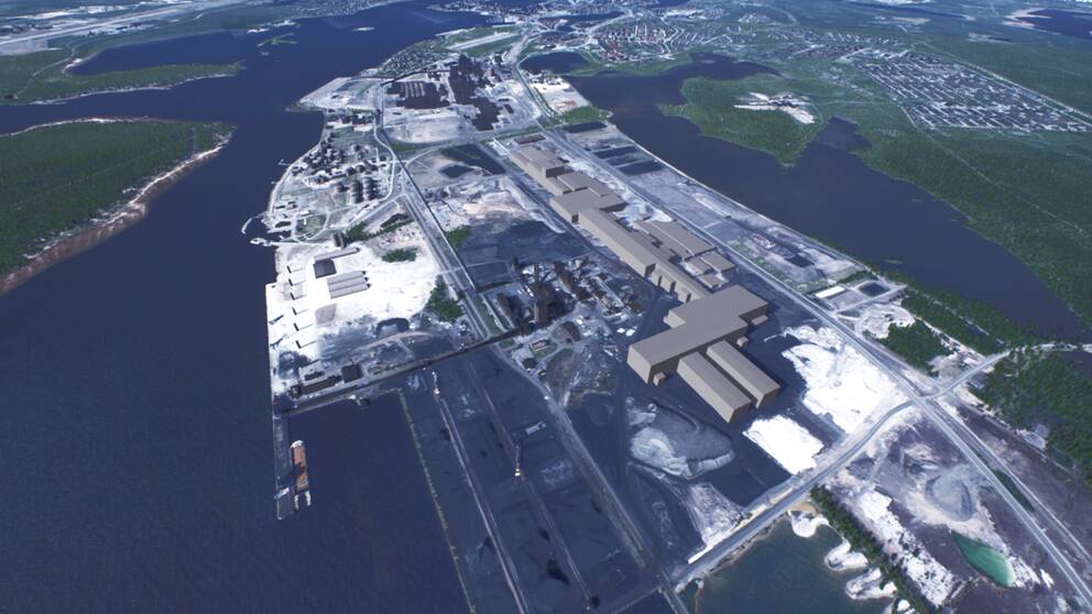Bilden visar en ritning över hur SSAB:s nya anläggning i Luleå ska se ut.