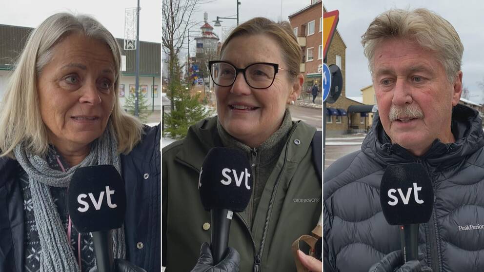 Delad bild – tre personer intervjuas. En kvinna med grått, axellångt hår, en kvinna med glasögon och en man med grått hår.